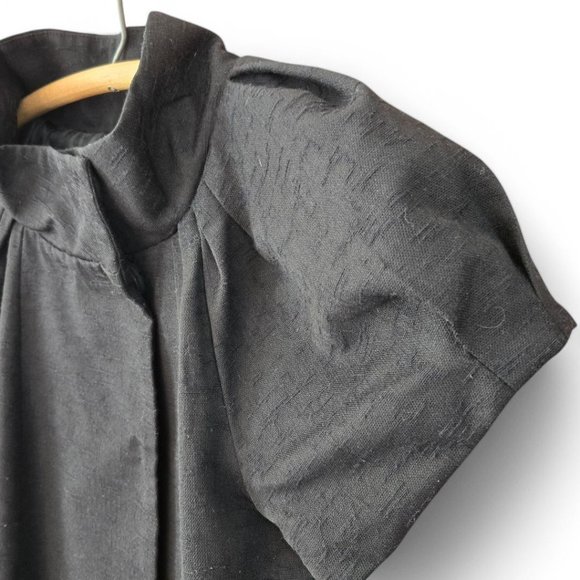 Tcec Womens Small Cloud Sleeve Linen Look Black Dress Bubble Skirt Snap Front - Picture 6 of 9